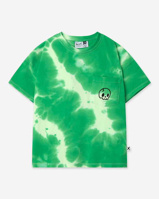 Splatter Tee in green, boys t shirt by Minti, flat lay