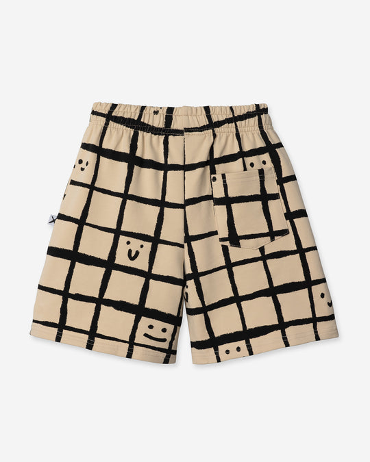 Happy Squares Short in beige, boys shorts by Minti, flat lay