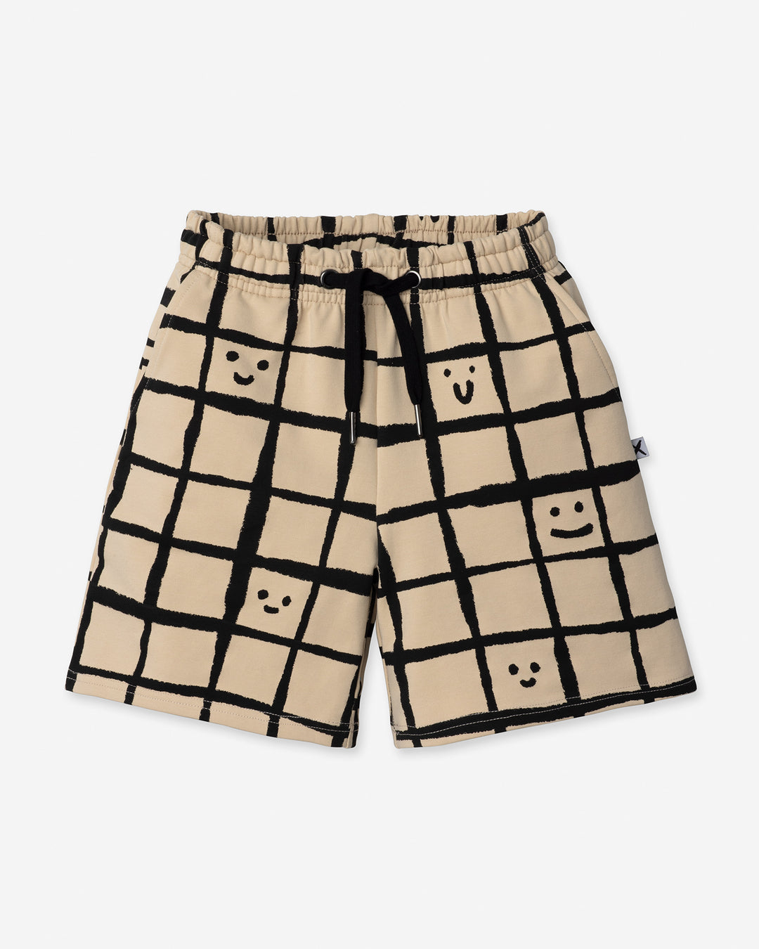 Happy Squares Short in beige, boys shorts by Minti, flat lay