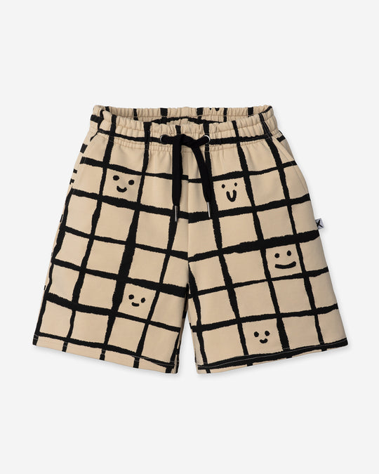 Happy Squares Short in beige, boys shorts by Minti, flat lay