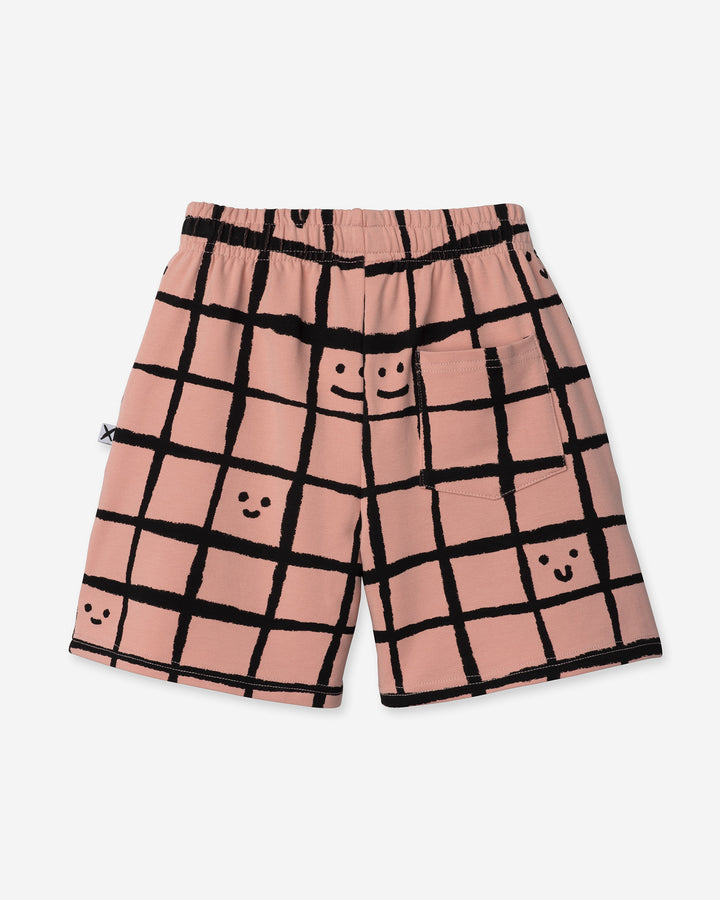 Happy Squares Short in dusty pink, girls shorts by Minti, flat lay, back view