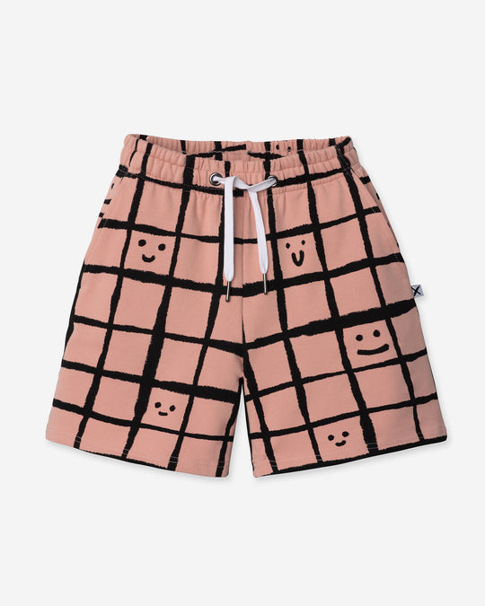 Happy Squares Short in dusty pink, girls shorts by Minti, flat lay
