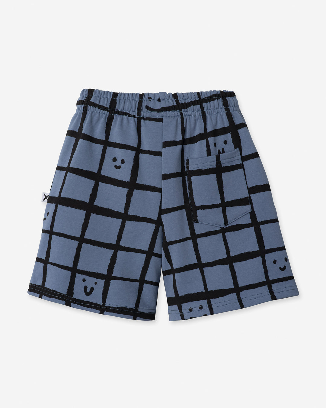 Happy Squares Short in muted blue, boys shorts by Minti, flat lay
