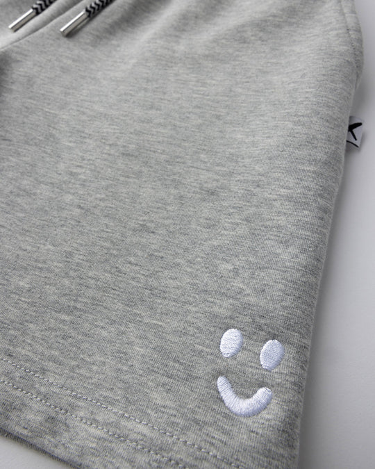 Close up detail of the Smile Short in grey marle