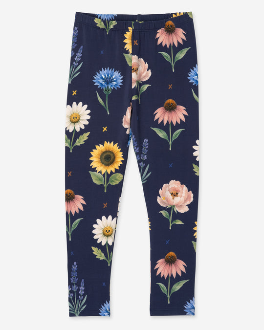 Flower Friends Tights in ink, girls leggings by Minti, flat lay