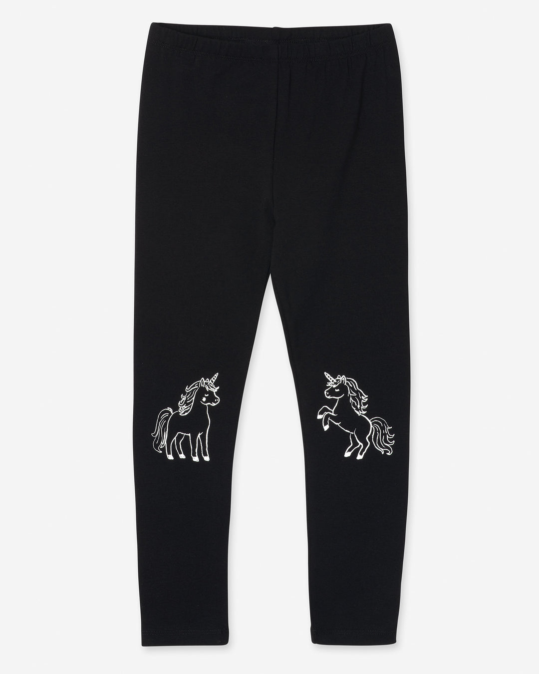Hello Unicorn Tights in black, girls leggings by Minti, flat lay