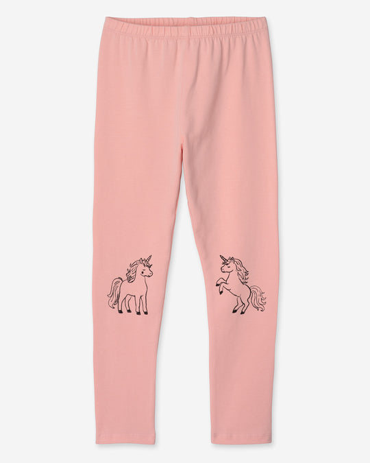 Hello Unicorn Tights in pink, girls leggings by Minti, flat lay