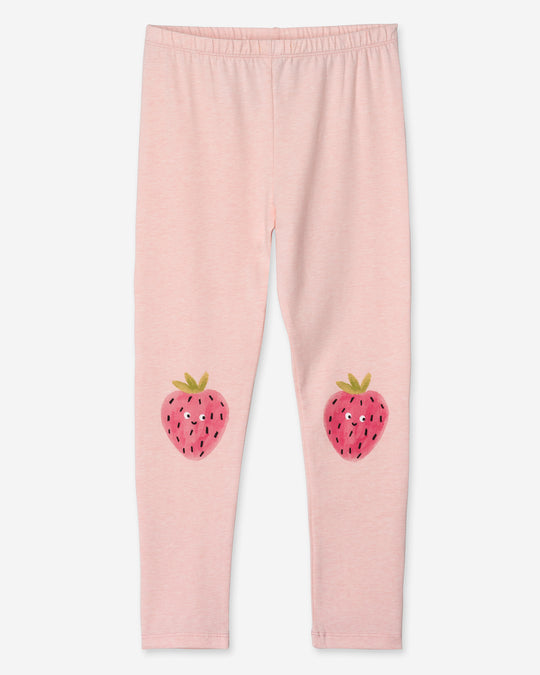 Happy Strawberry Tights in pink marle, girls leggings by Minti, flat lay