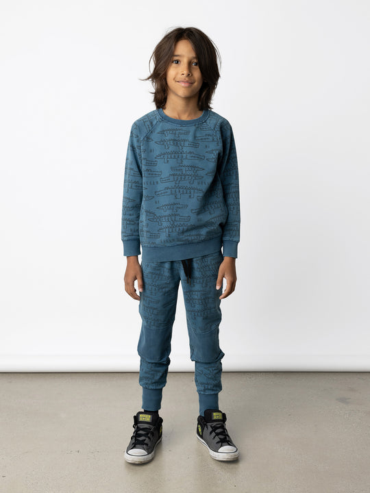 Minti kids clothing. Comfy lightweight raglan crew in super cool washed terry. 260 Gram // 95% Cotton // 5% Elastane.