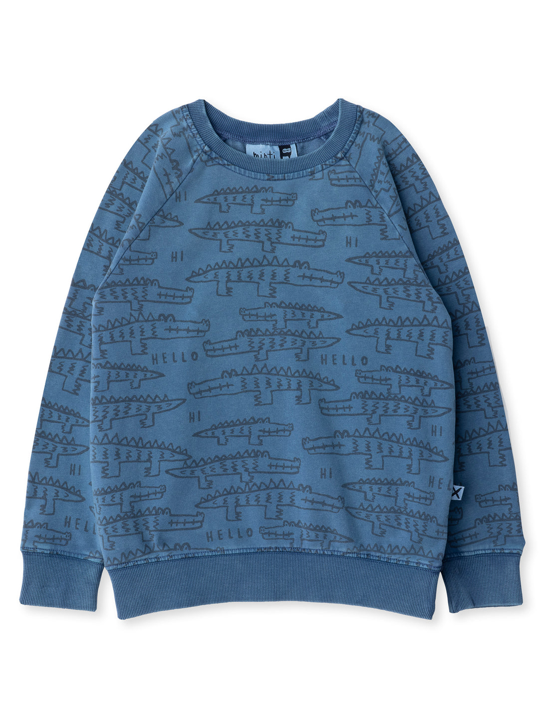 Minti kids clothing. Comfy lightweight raglan crew in super cool washed terry. 260 Gram // 95% Cotton // 5% Elastane.