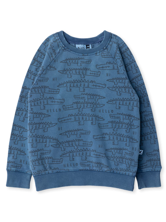 Minti kids clothing. Comfy lightweight raglan crew in super cool washed terry. 260 Gram // 95% Cotton // 5% Elastane.