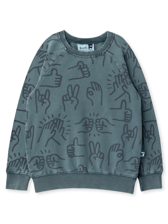 Minti kids clothing. Comfy lightweight raglan crew in super cool washed terry. 260 Gram // 95% Cotton // 5% Elastane.