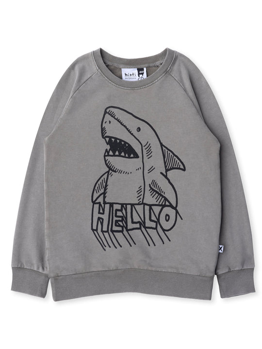 Minti kids clothing. Comfy lightweight raglan crew in super cool washed terry. 260 Gram // 95% Cotton // 5% Elastane.