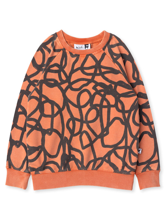 Minti kids clothing. Comfy lightweight raglan crew in super cool washed terry. 260 Gram // 95% Cotton // 5% Elastane.