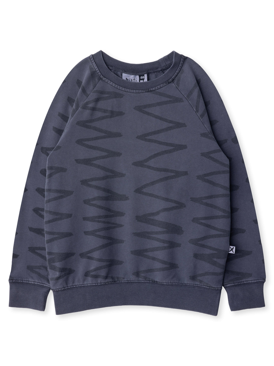 Minti kids clothing. Comfy lightweight raglan crew in super cool washed terry. 260 Gram // 95% Cotton // 5% Elastane.