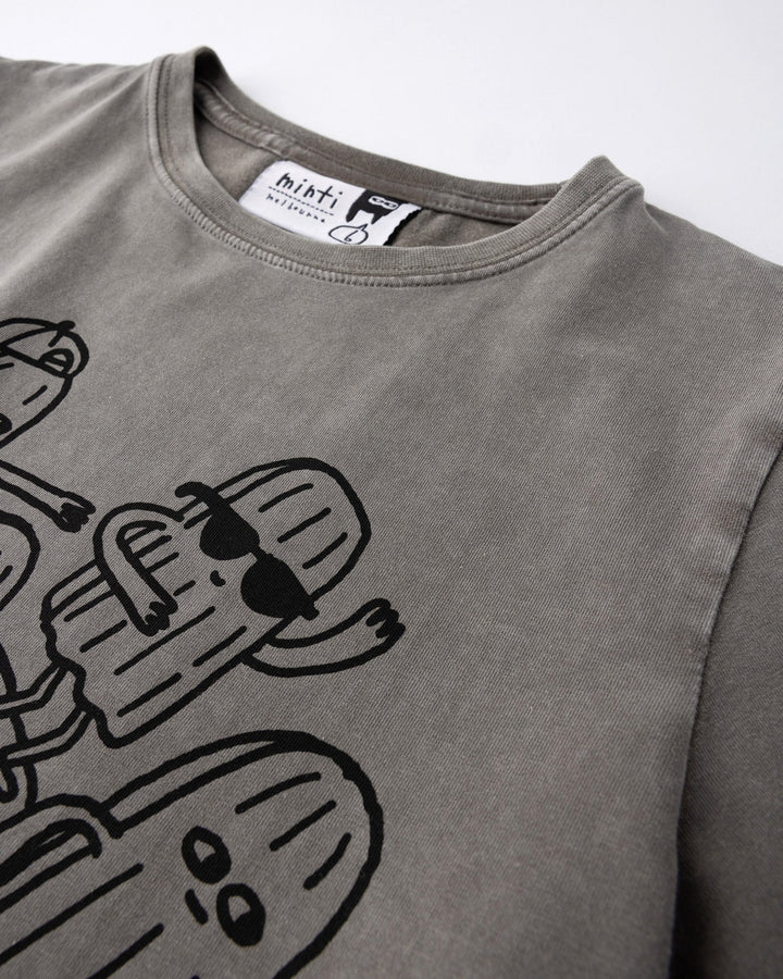 Close up of the Cool Crew Tee print in grey wash