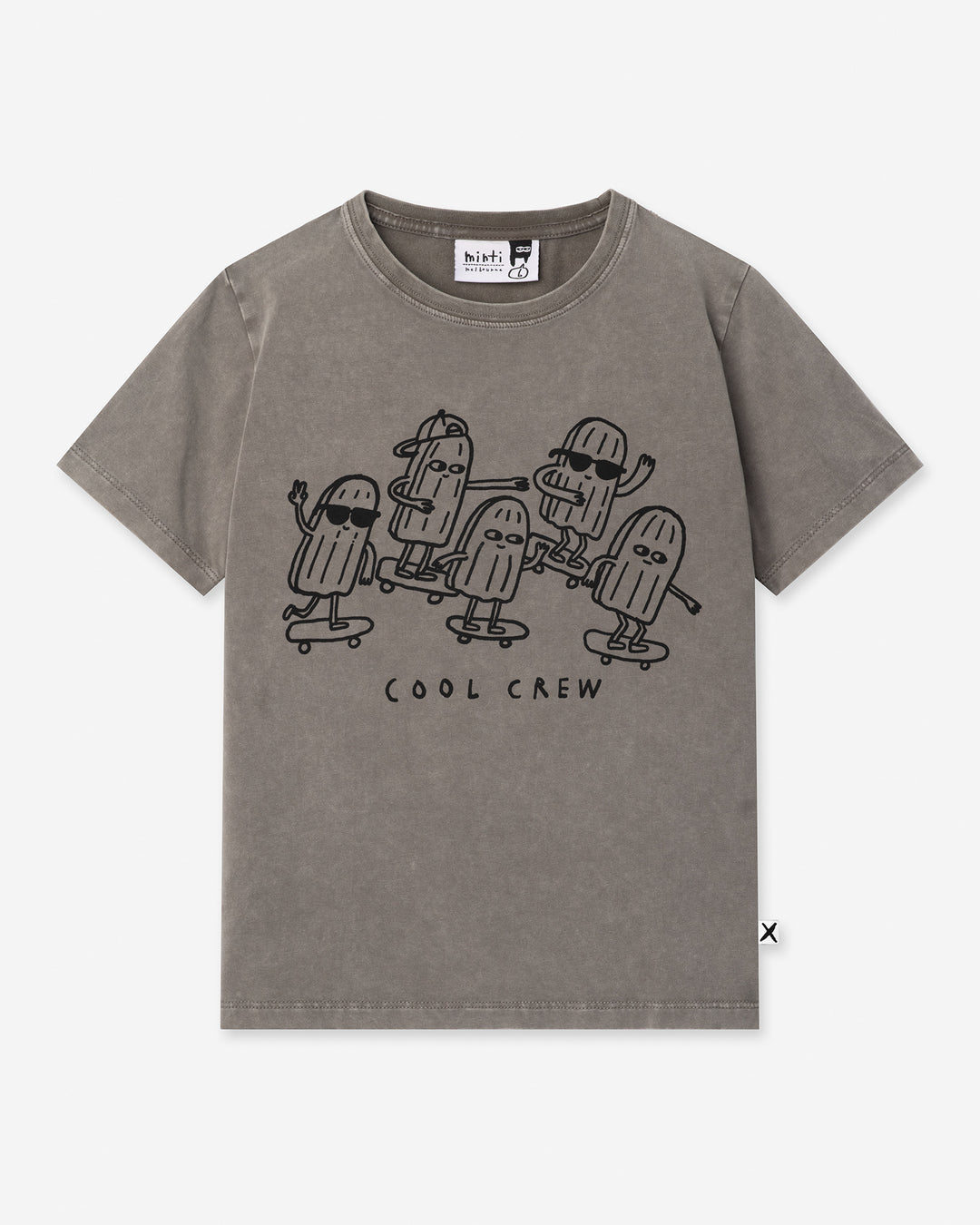 Cool Crew Tee in grey wash, boys t shirt by Minti, flat lay