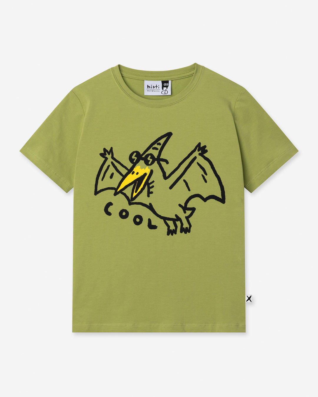 Cool Pterodactyl Tee in lime, boys t shirt by Minti, flat lay