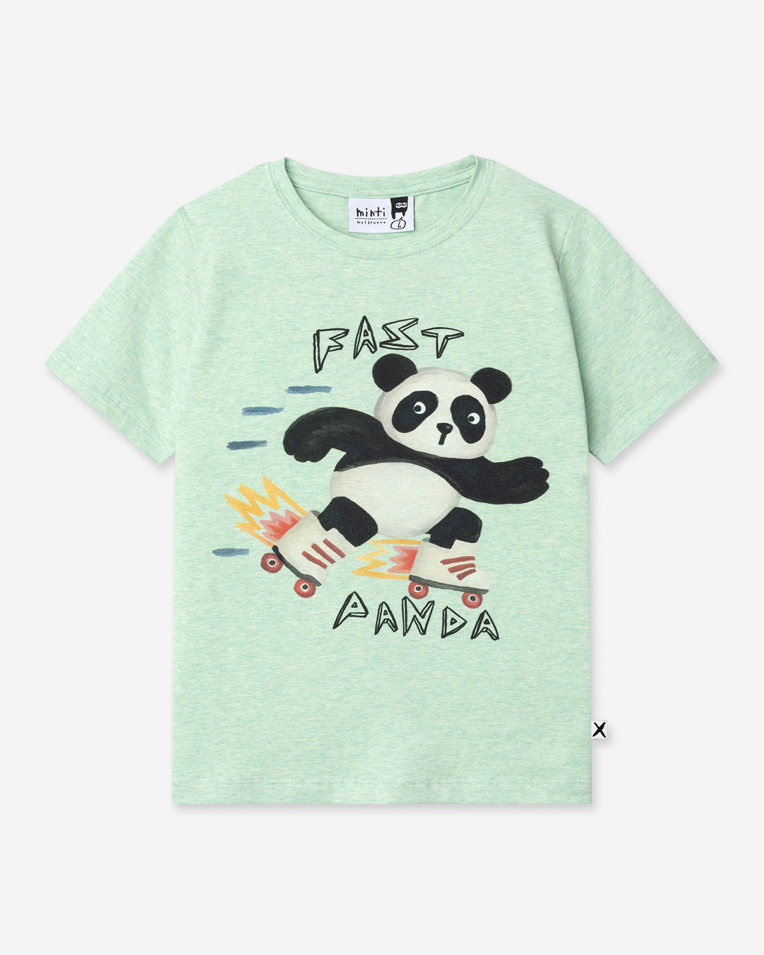 Fast Panda Tee in green marle, boys t shirt by Minti, flat lay