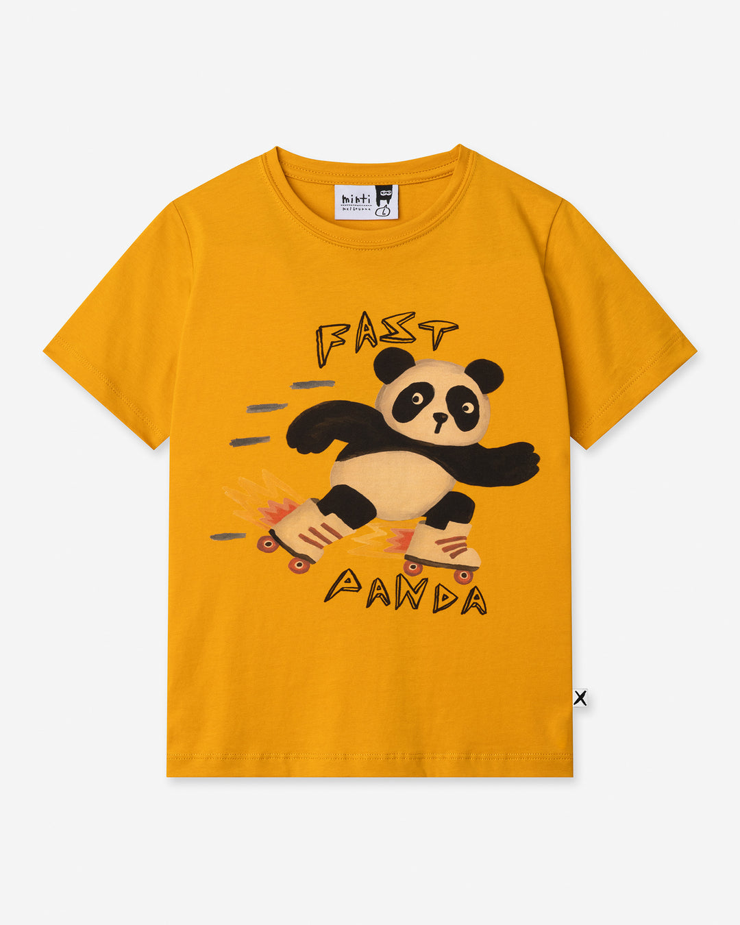 Fast Panda Tee in mustard, boys t shirt by Minti, flat lay