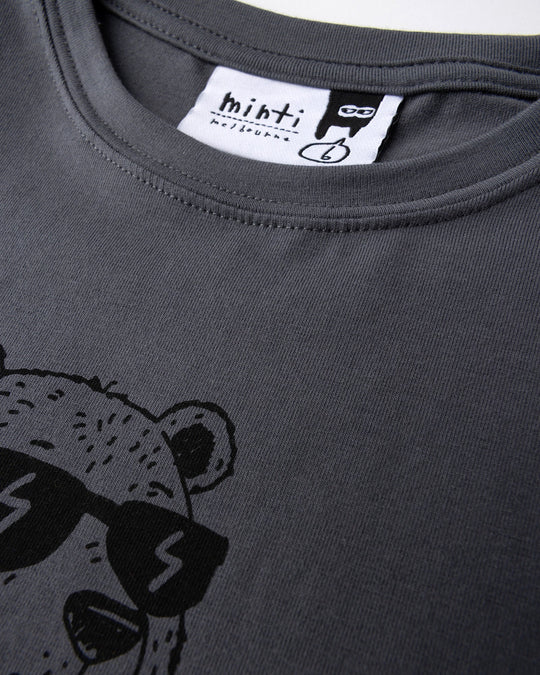 Close up detail of the Grizzly Tee in dark grey
