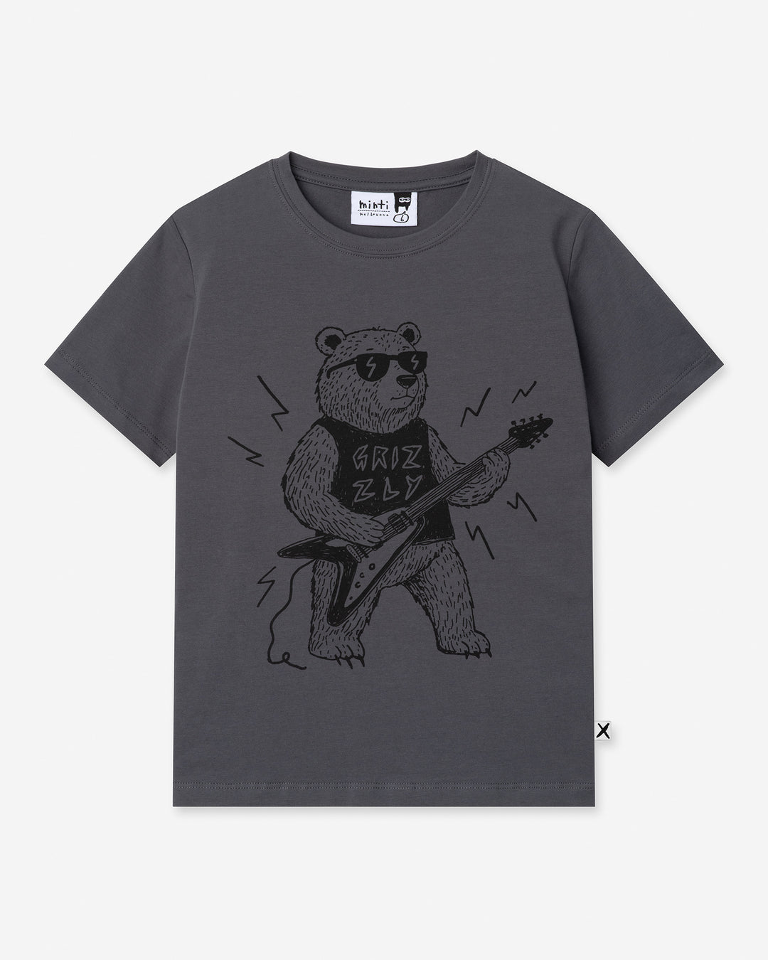 Grizzly Tee in dark grey, boys t shirt by Minti, flat lay
