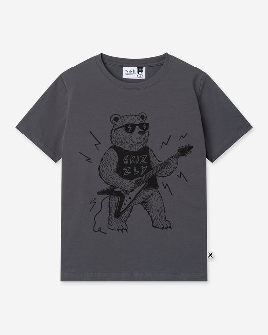 Grizzly Tee in dark grey, boys t shirt by Minti, flat lay