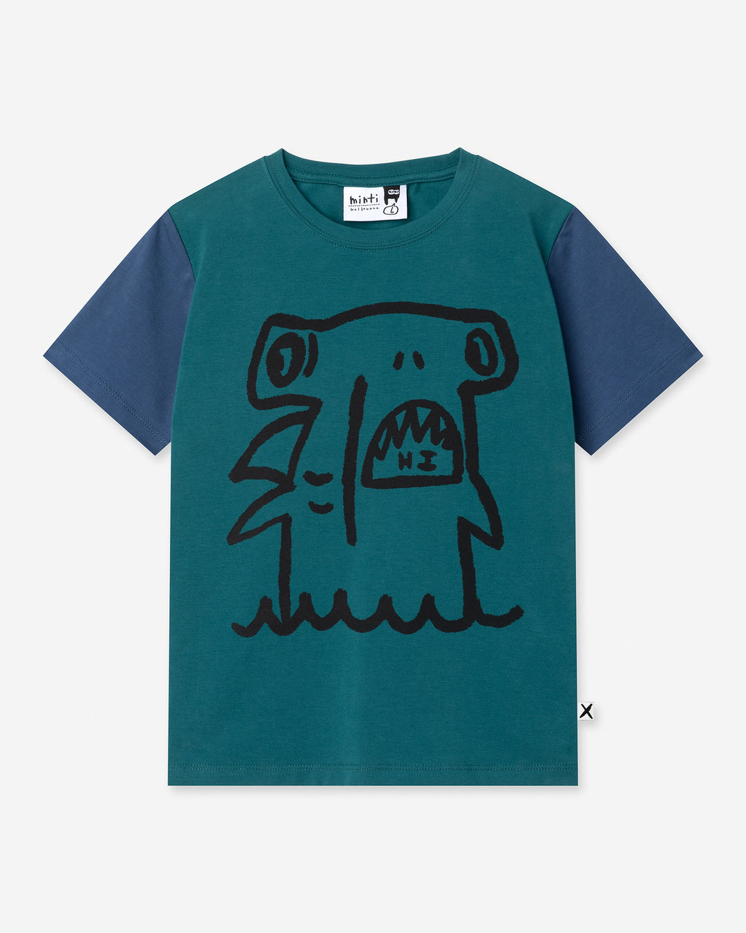 Hi Hammerhead Tee in dark teal and midnight, boys t shirt by Minti, flat lay