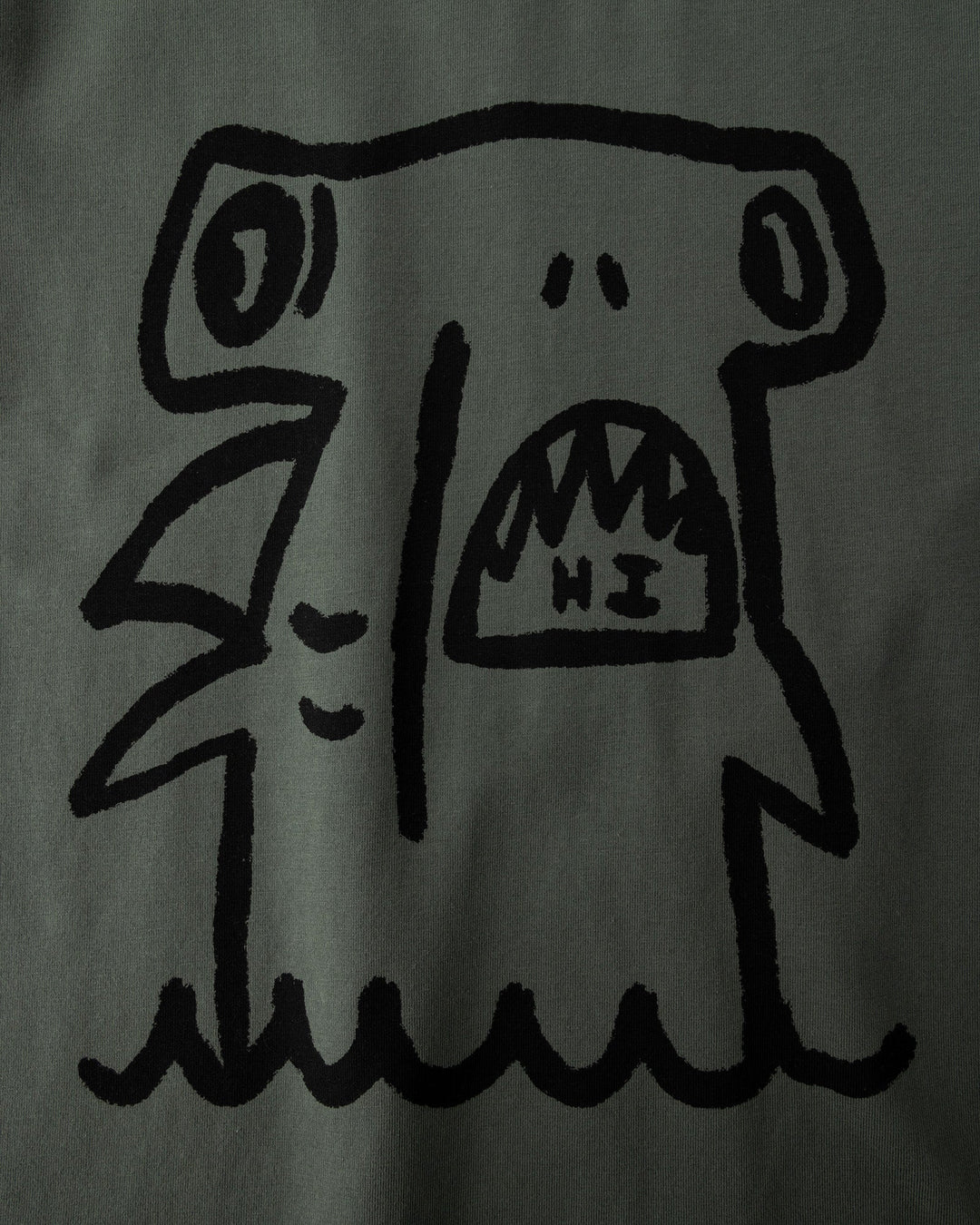 Close up of the Hi Hammerhead Tee print in forest
