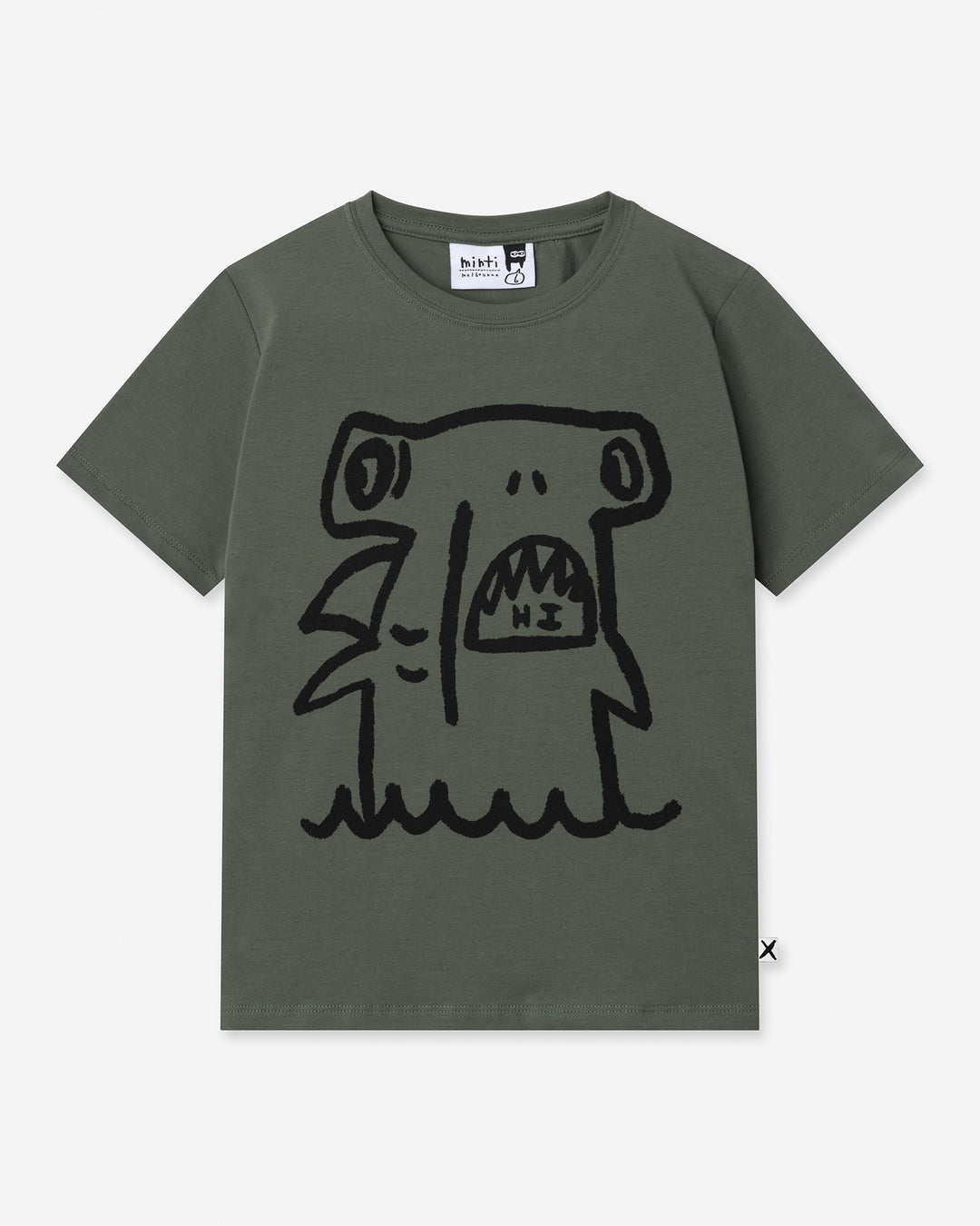 Hi Hammerhead Tee in forest, boys t shirt by Minti, flat lay
