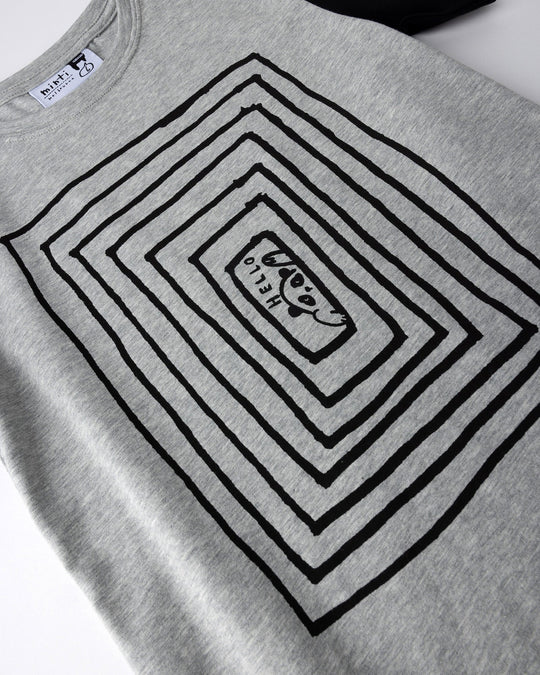 Close up of the Hidden Panda Tee print in grey marle and black