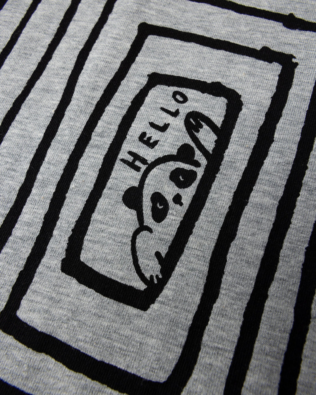 Close up of the Hidden Panda Tee print in grey marle and black