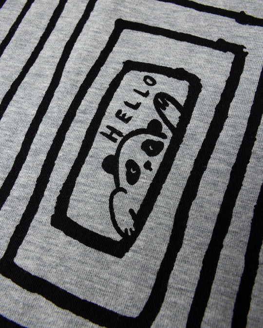 Close up of the Hidden Panda Tee print in grey marle and black