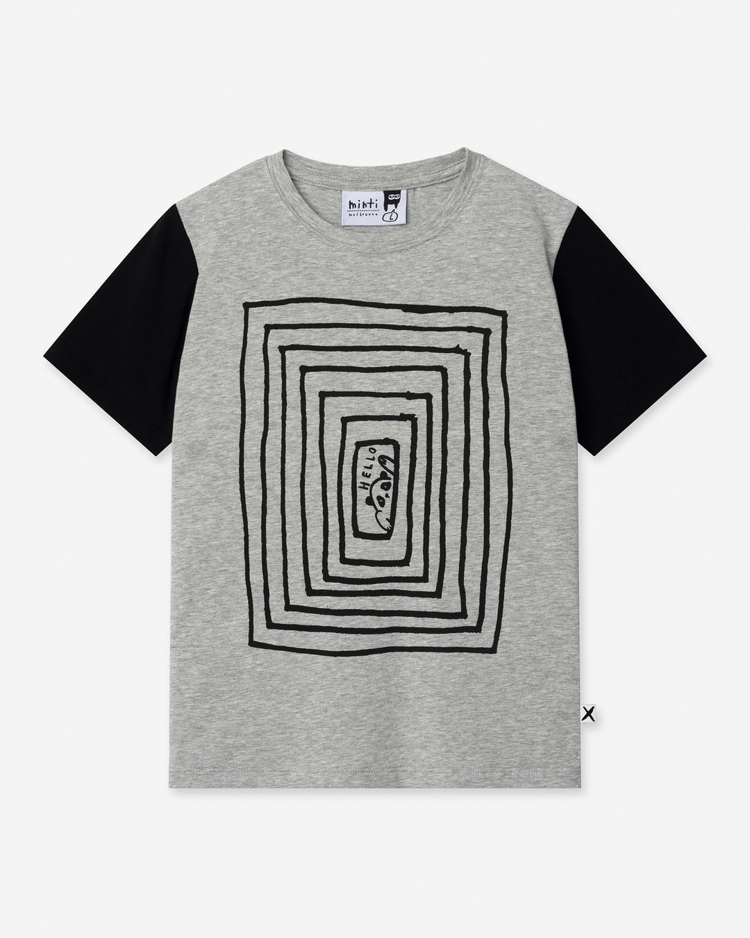 Hidden Panda Tee in grey marle and black, boys t shirt by Minti, flat lay