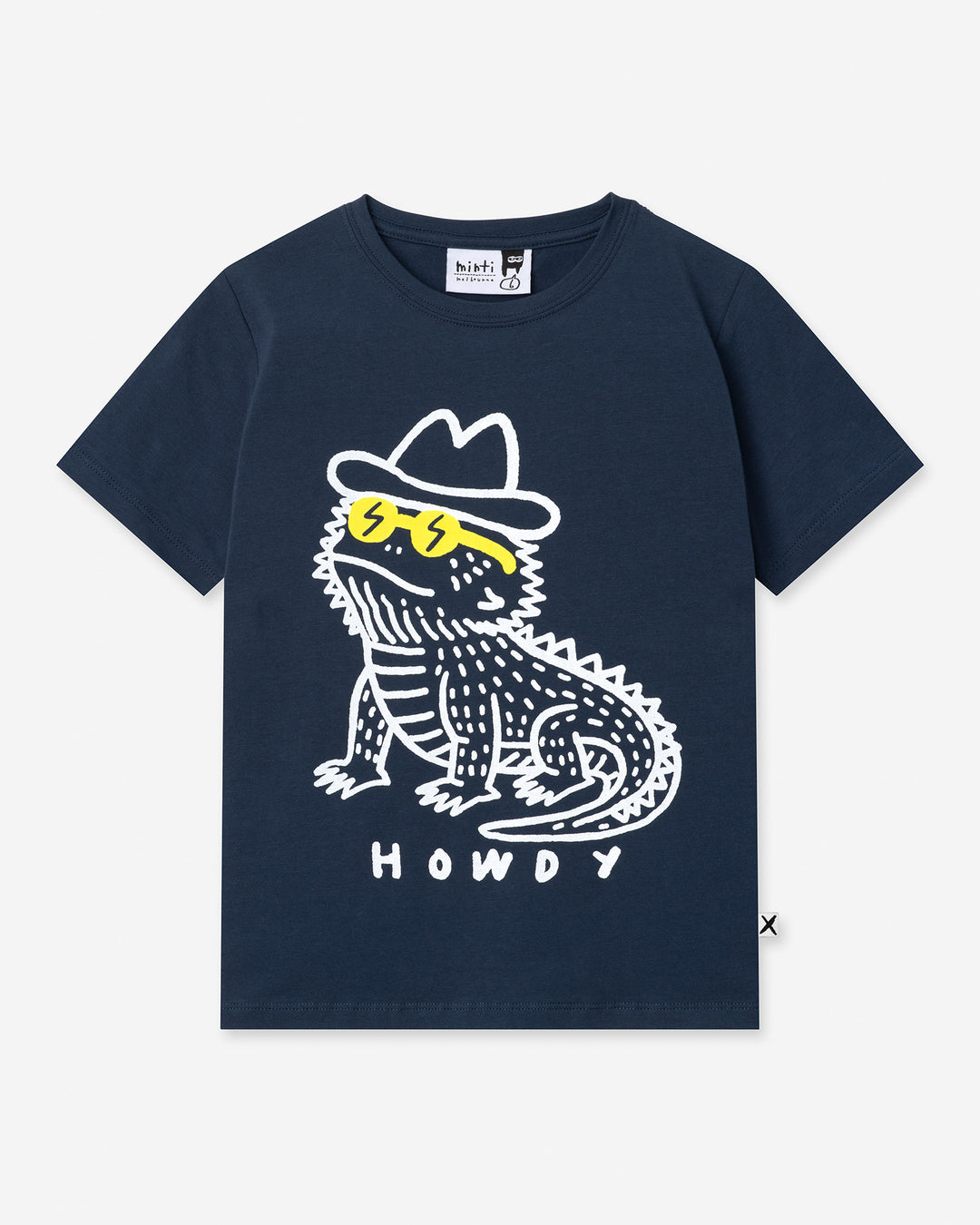 Howdy Lizard Tee in ink, boys t shirt by Minti, flat lay