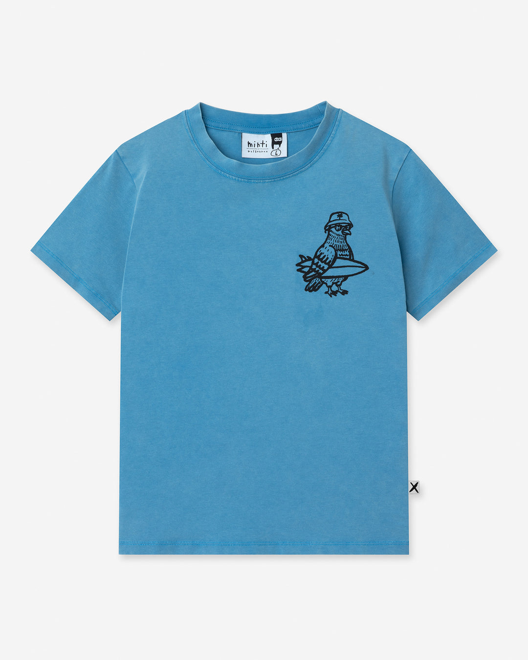Hi Pigeon Tee in sky wash, boys t shirt by Minti, flat lay