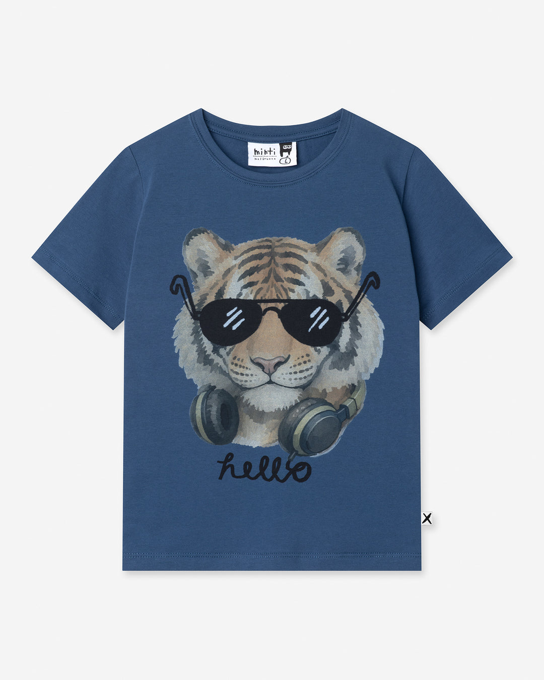 Headphones Tiger Tee in midnight, boys t shirt by Minti, flat lay