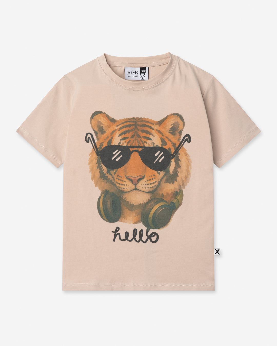 Headphones Tiger Tee in stone, boys t shirt by Minti, flat lay