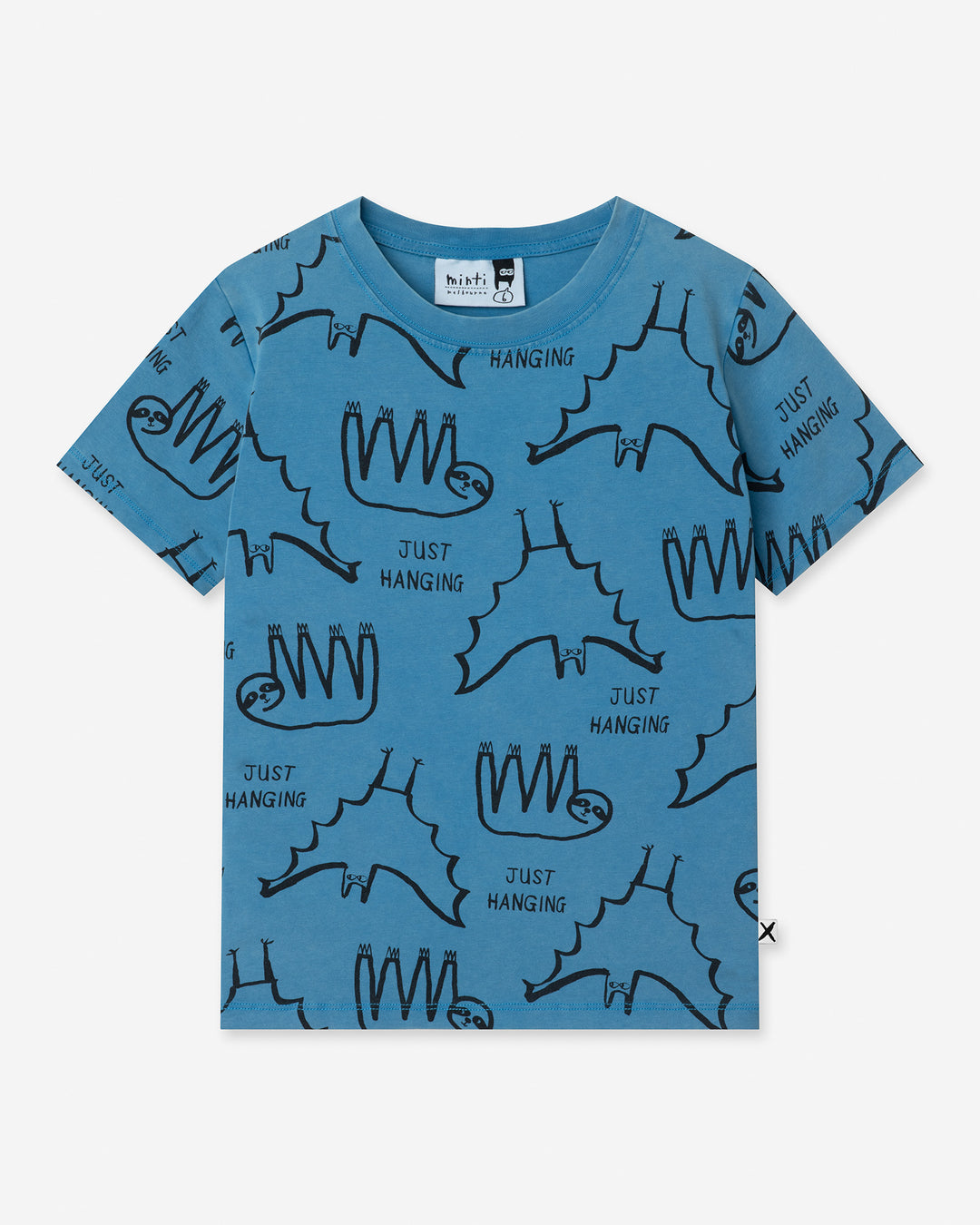Just Hanging Tee in sky wash, boys t shirt by Minti, flat lay