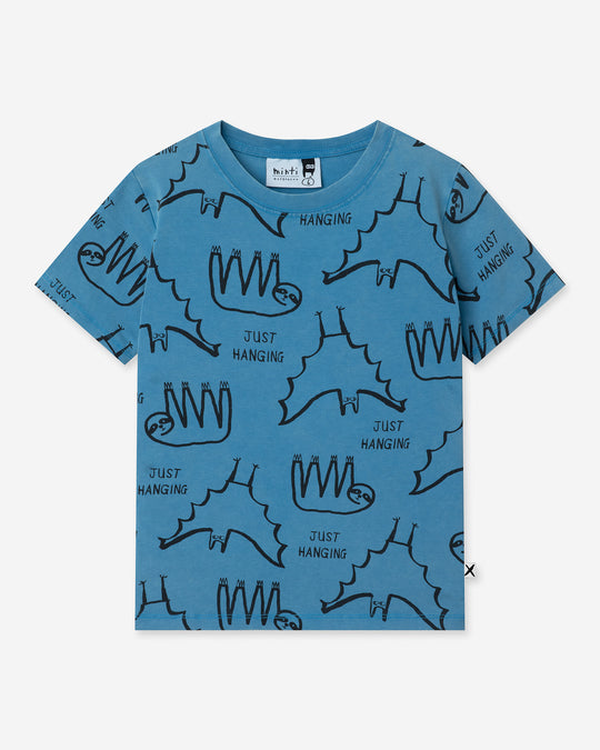 Just Hanging Tee in sky wash, boys t shirt by Minti, flat lay