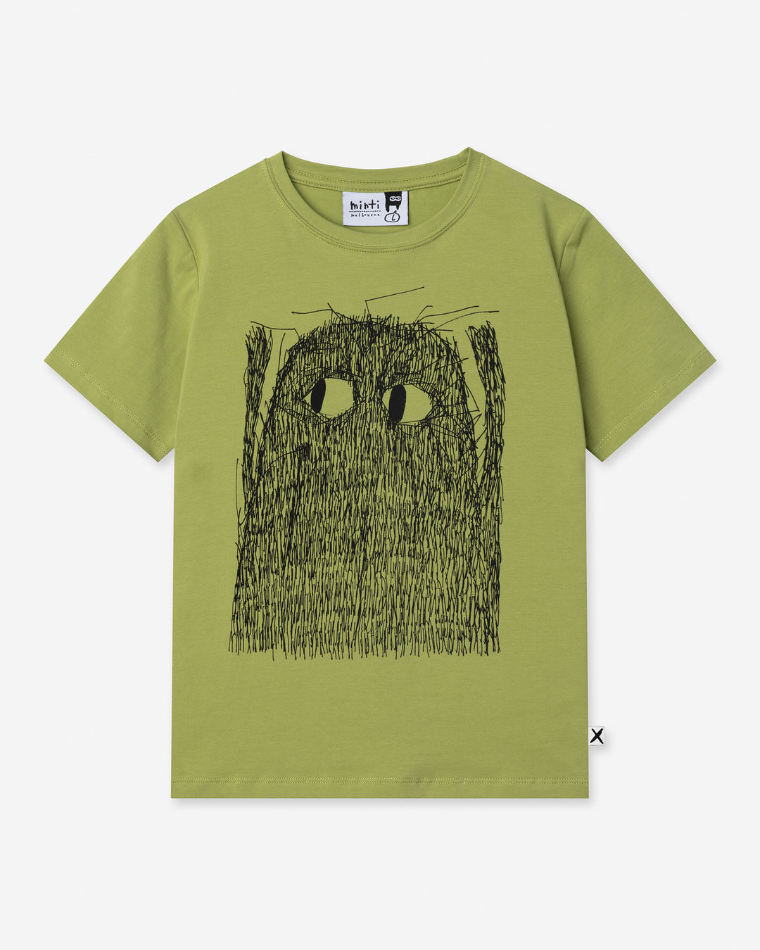 Messy Monster Tee in lime, boys t shirt by Minti, flat lay