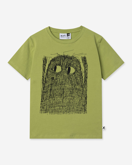 Messy Monster Tee in lime, boys t shirt by Minti, flat lay
