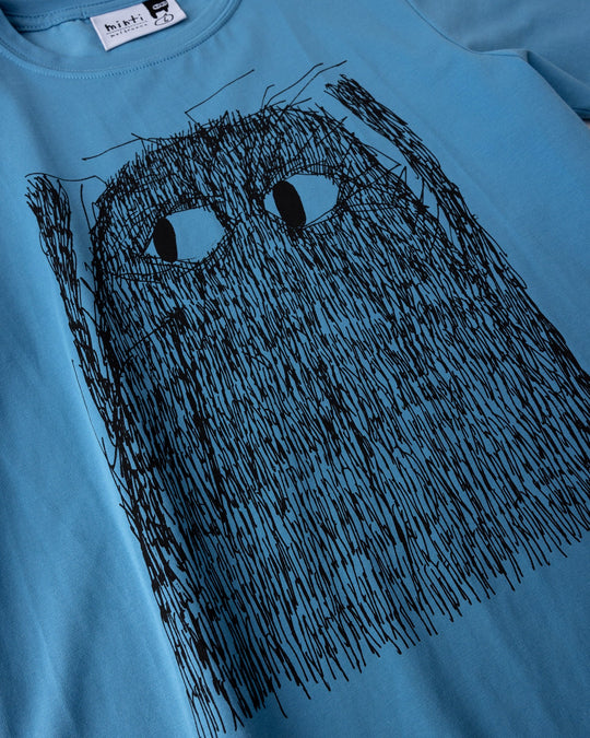 Close up of the Messy Monster Tee print in steel