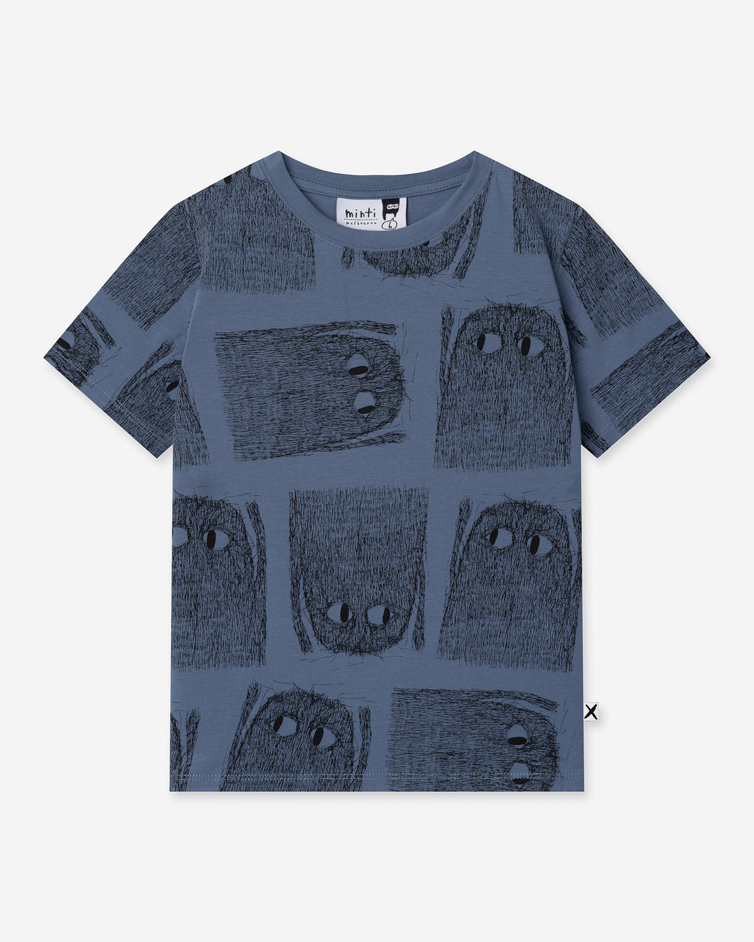 Messy Monster Tee in storm, boys t shirt by Minti, flat lay