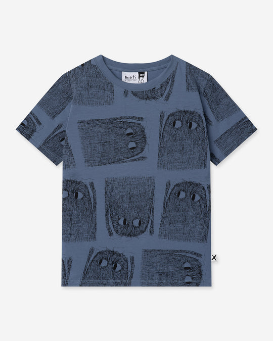 Messy Monster Tee in storm, boys t shirt by Minti, flat lay