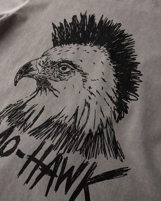 Close up of the Mo-Hawk Tee print in grey wash
