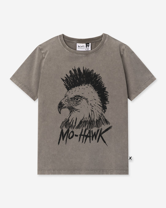 Mo-Hawk Tee in grey wash, boys t shirt by Minti, flat lay