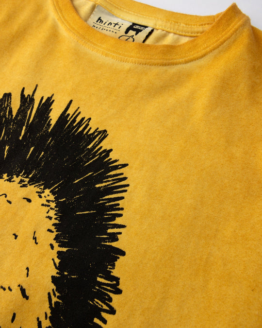 Close up of the Mo-Hawk Tee print in mustard wash