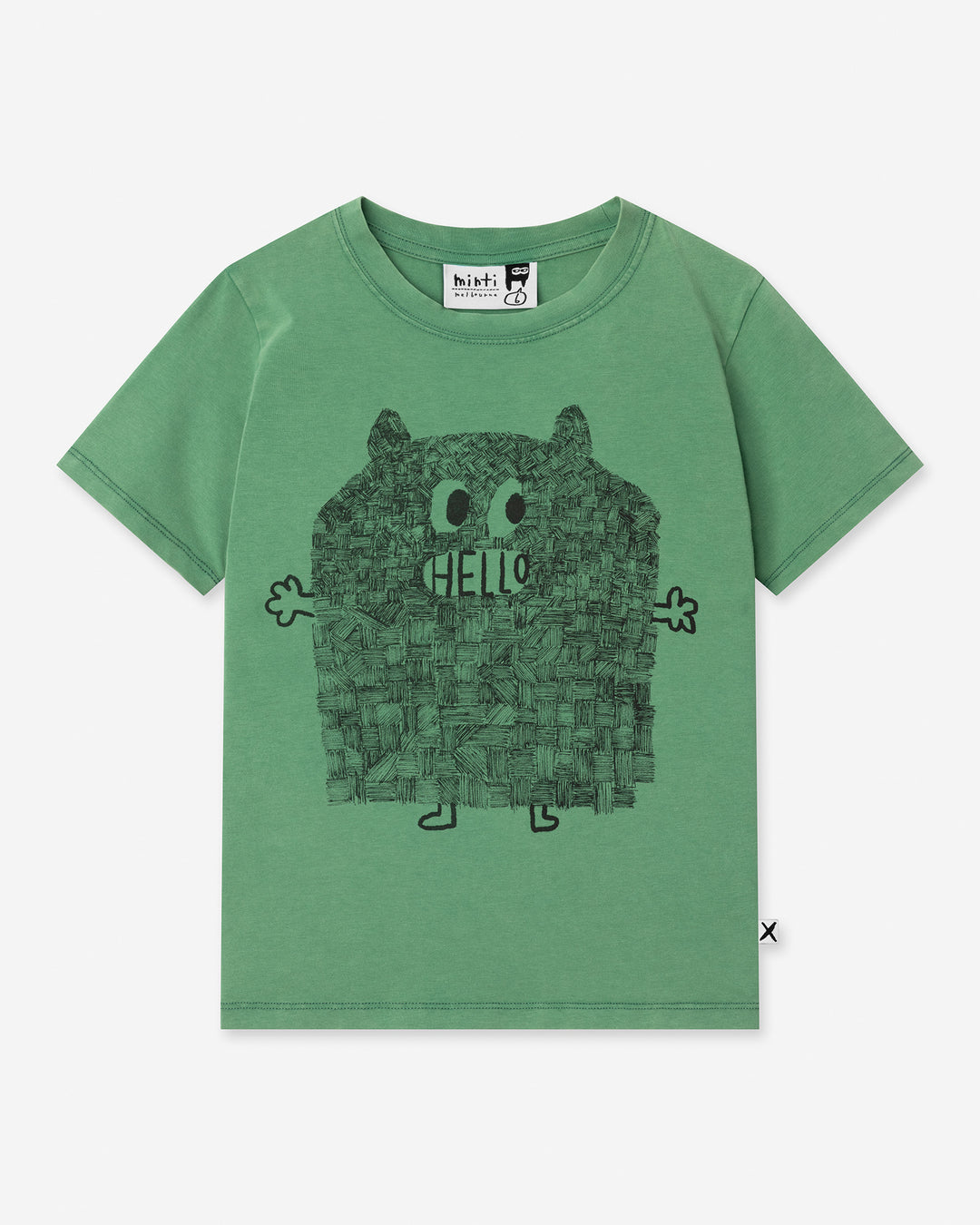 Patchwork Monster Tee in turf wash, boys t shirt by Minti, flat lay