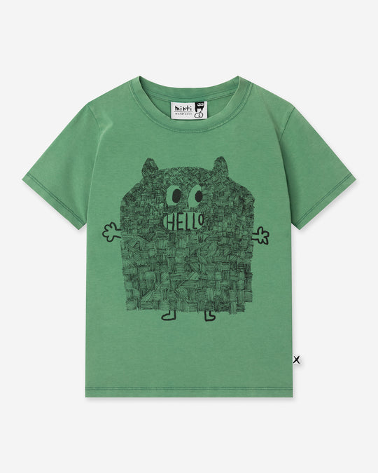 Patchwork Monster Tee in turf wash, boys t shirt by Minti, flat lay